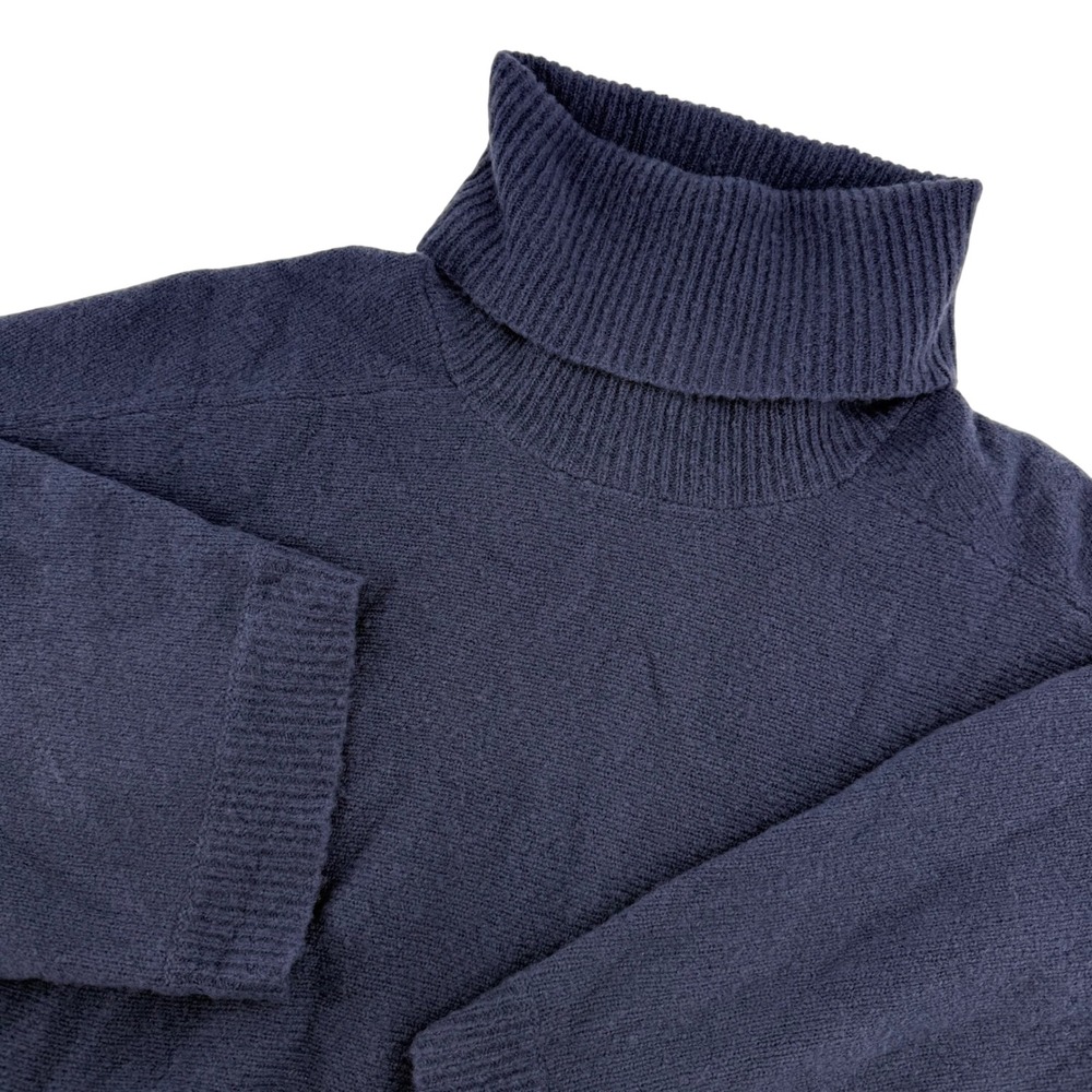 Theory Hattori Lofty Knit Turtleneck Poncho Sweater Navy Wool Cashmere Petite